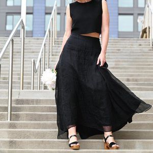 Les Habitudes – Silk Bustle Maxi Skirt – Black – Size Small